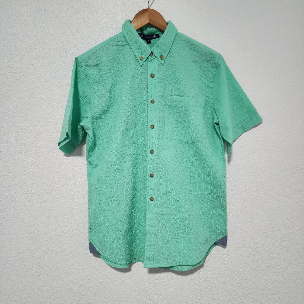 Men's Short Sleeve Button Up Shirt Mint Color Size Small Textured Fabric New
